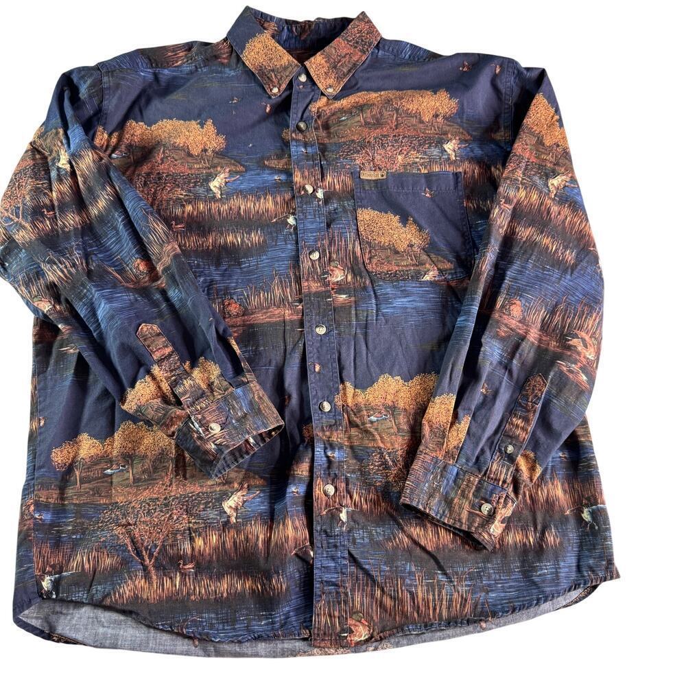 Outdoor Life Men’s XL Button Down Duck Hunting Shirt Waterfowl Print 100% Cotton